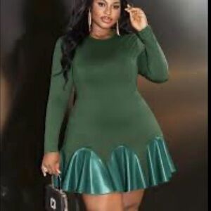 SHEIN Green Long Sleeve Mini Dress